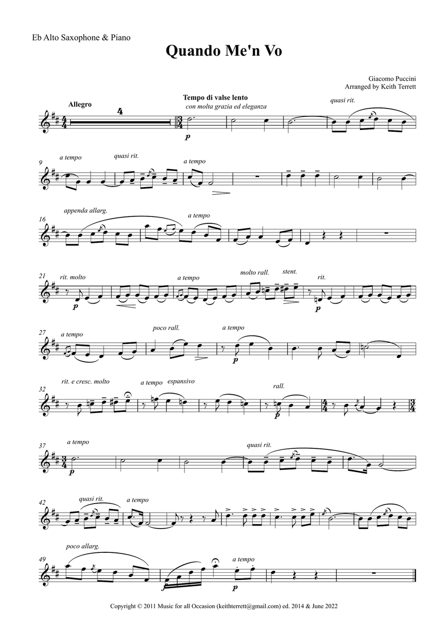 Quando Me'n Vo for Eb Alto Saxophone & Piano Alto Saxophone scores gallery preview page 3