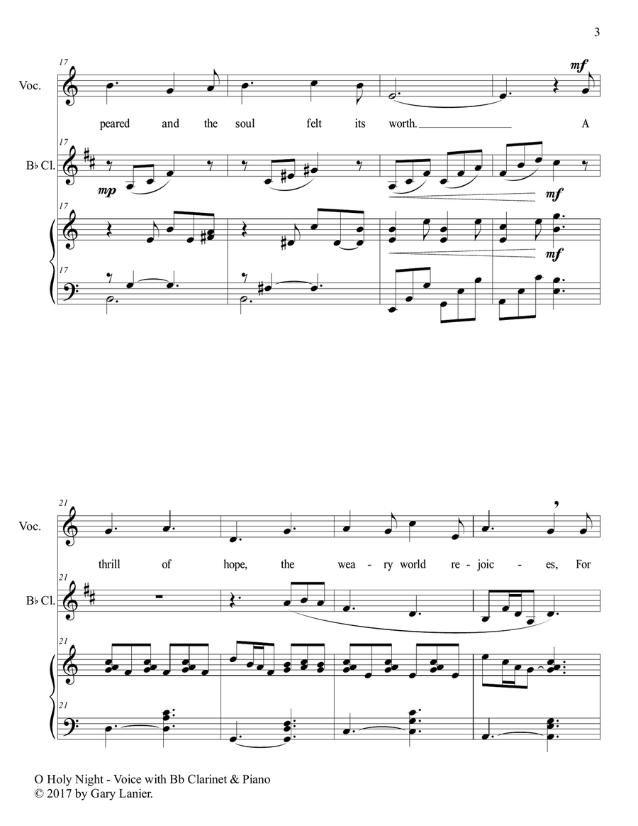 O HOLY NIGHT (Voice Solo with Bb Clarinet & Piano - Score & Parts included) Small Ensemble scores gallery preview page 4