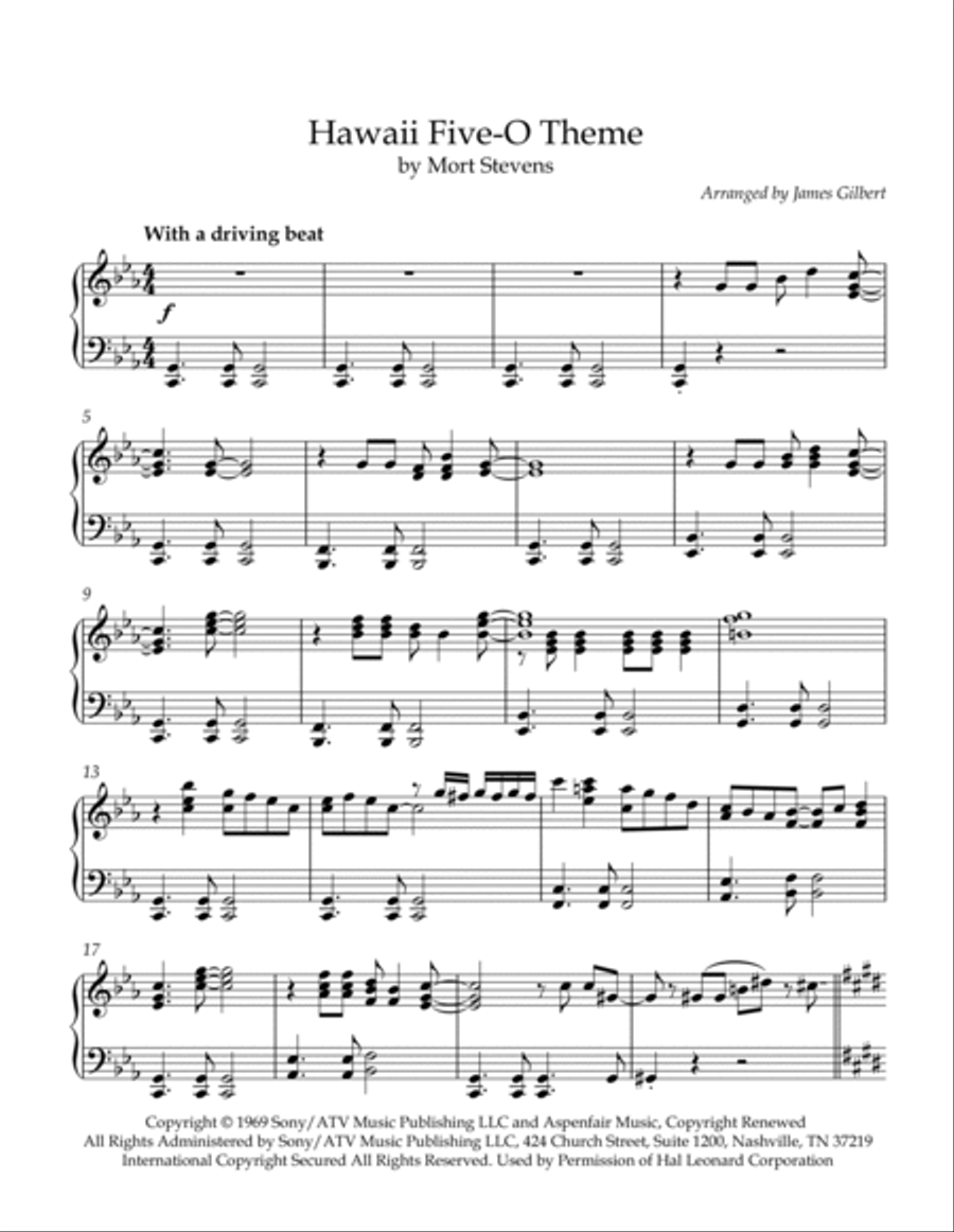 Hawaii Five-O Theme Piano Solo scores gallery preview page 3