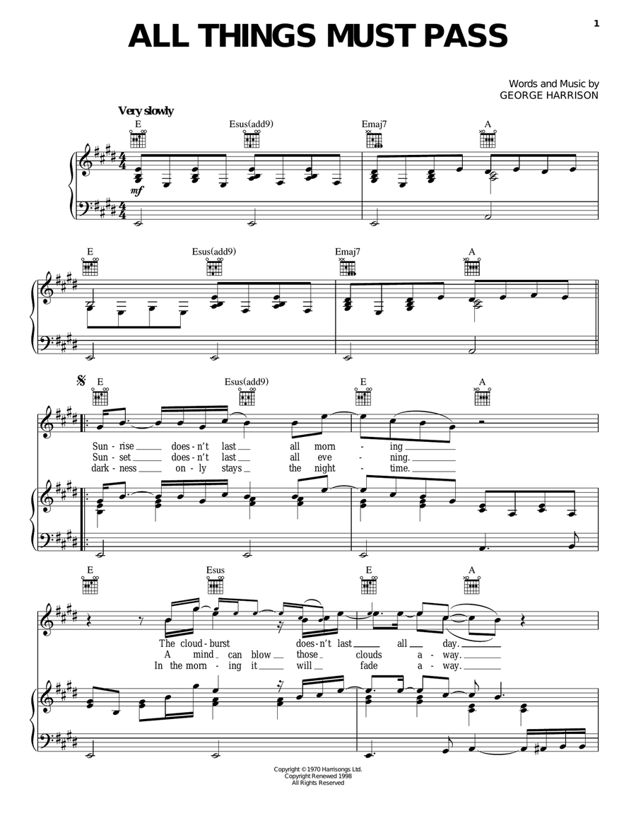 All Things Must Pass Piano, Vocal, Guitar scores gallery preview page 1