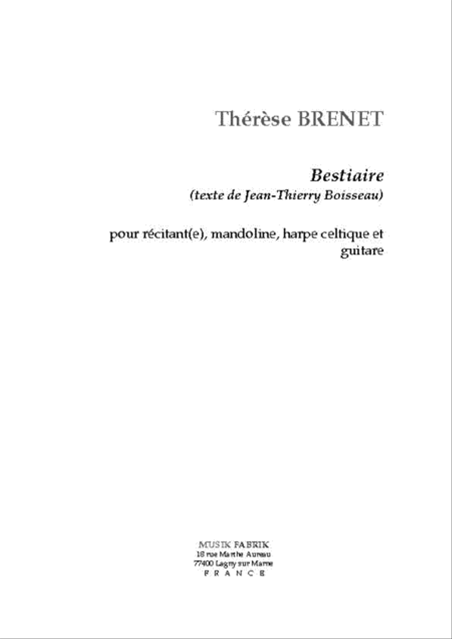 Bestiaire (French text by Jean Thierry Boisseau) Celtic Harp scores gallery preview page 1