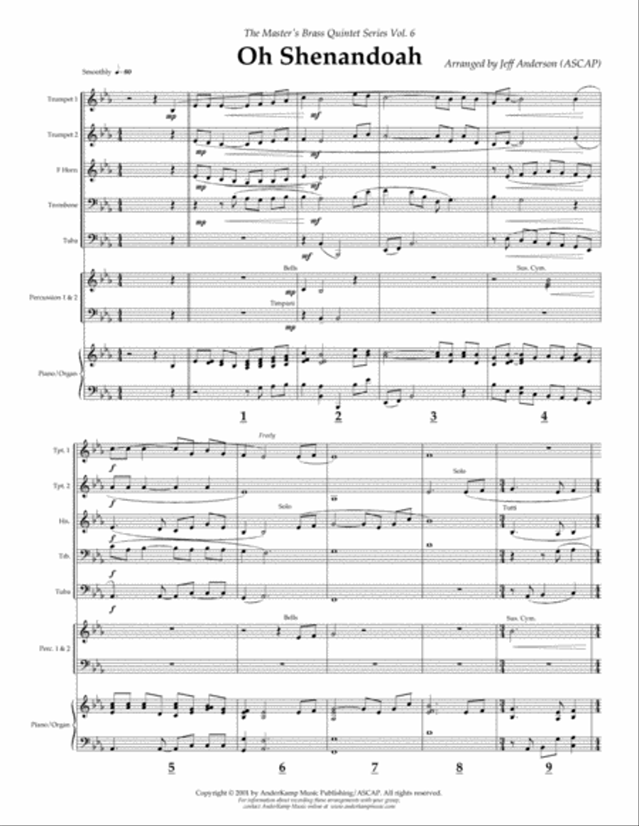 Oh Shenandoah for Brass Quintet Brass Quintet scores gallery preview page 1