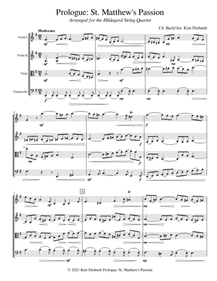 Bach: St. Matthew’s Passion "Prologue" (Arr. Diehnelt, for String Quartet) image number null