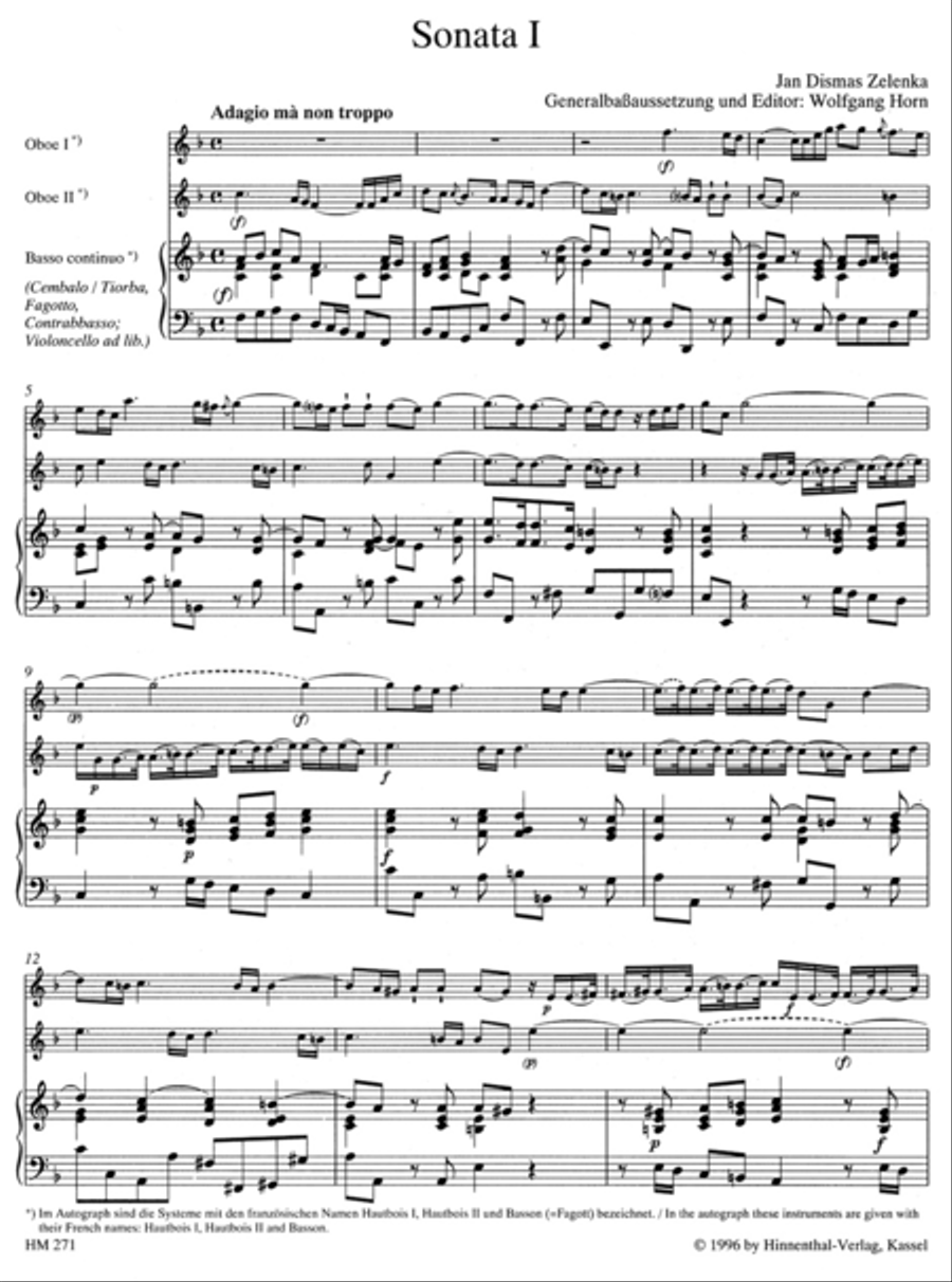 Sonata I fur zwei Oboen, Fagott und Basso continuo fur zwei Oboen, Fagott und Basso continuo F major ZWV 181/1 Bassoon scores gallery preview page 2