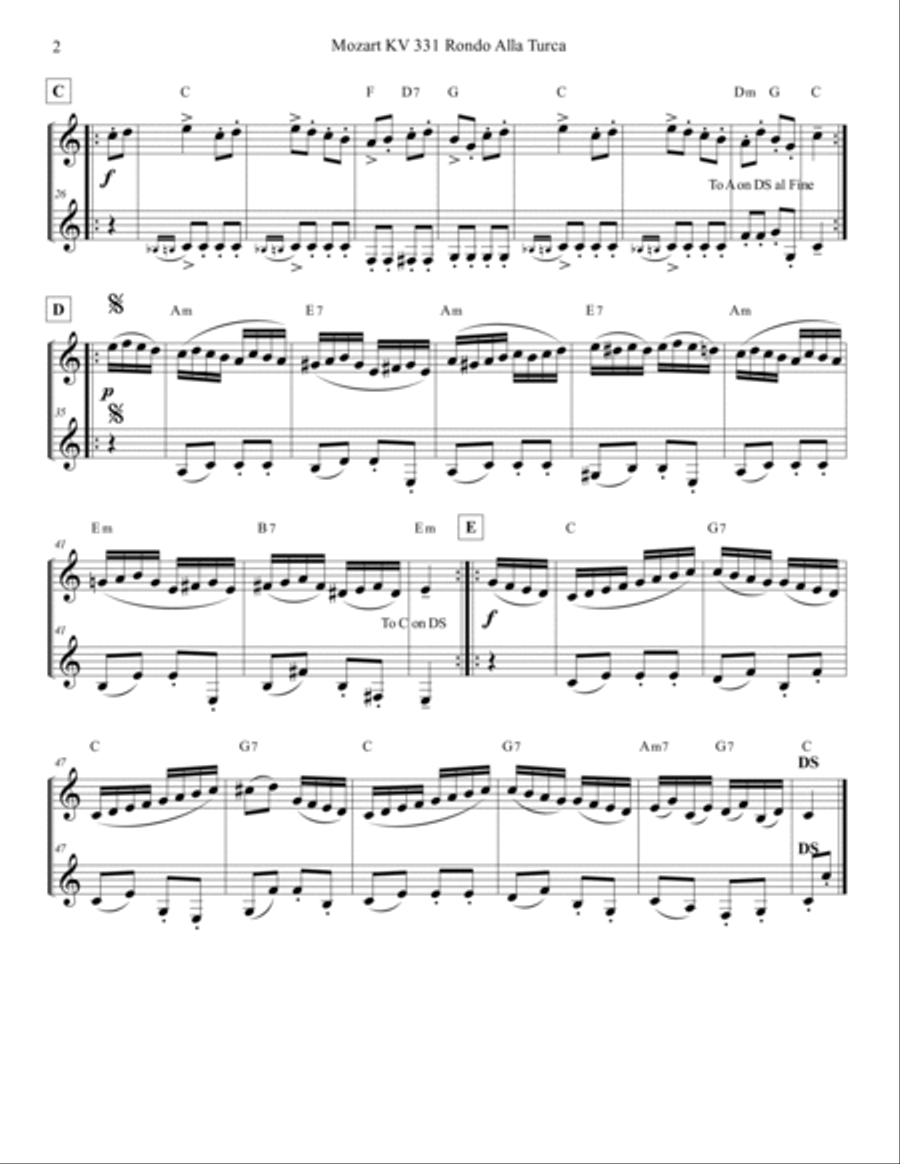 Mozart Rondo Alla Turca for Clarinet Clarinet Duet scores gallery preview page 2