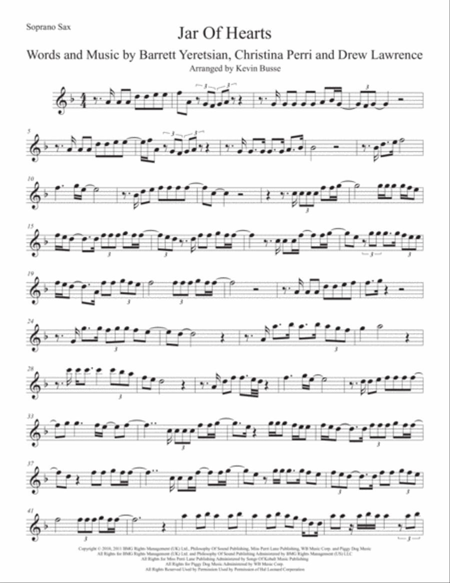 Jar Of Hearts Jar Of Hearts Soprano Saxophone scores gallery preview page 1