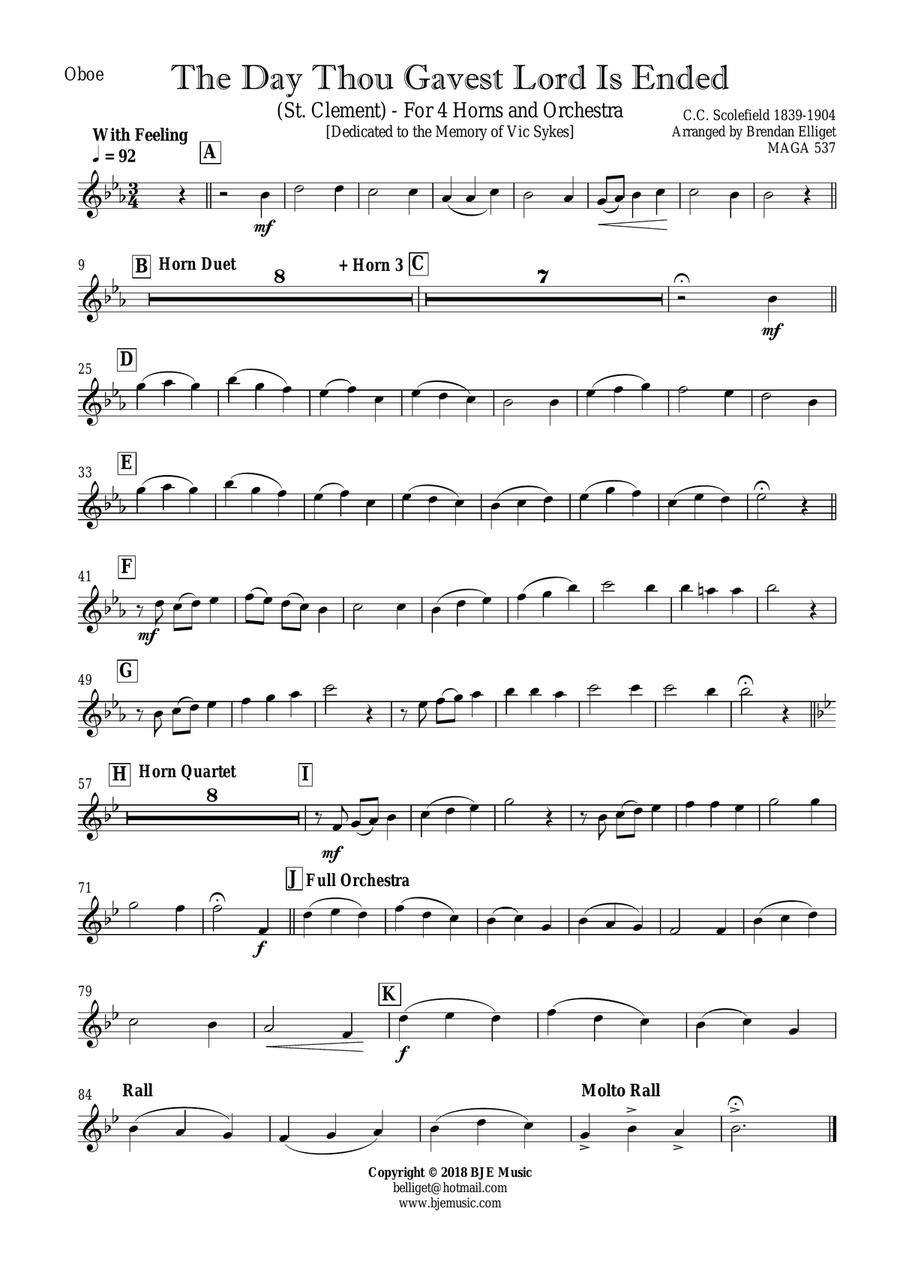 The Day Thou Gavest Lord Is Ended (St. Clement) - For 4 Horns and Orchestra Score and Parts PDF image number null