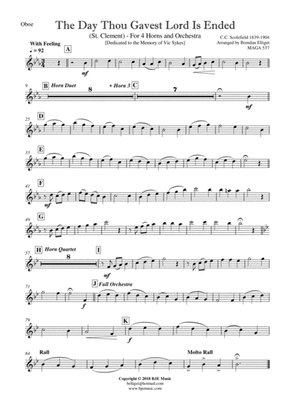 The Day Thou Gavest Lord Is Ended (St. Clement) - For 4 Horns and Orchestra Score and Parts PDF image number null