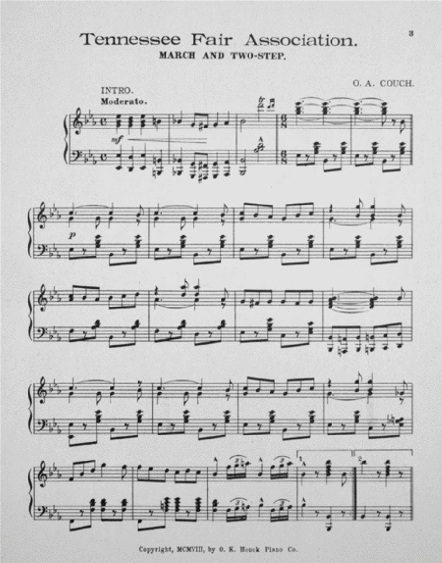 Tennessee Fair Association. March and Two Step Piano Solo scores gallery preview page 2
