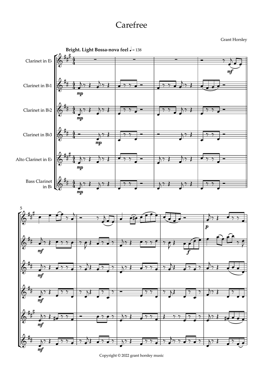 Carefree A gentle Bossa Nova for Clarinet Choir Clarinet Choir scores gallery preview page 2