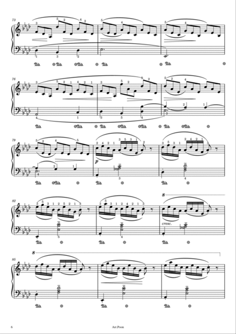 Schubert - 4 Impromptus in A♭ Major - Op.90 D.899 No.4 - Original With Fingered Piano Solo scores gallery preview page 6