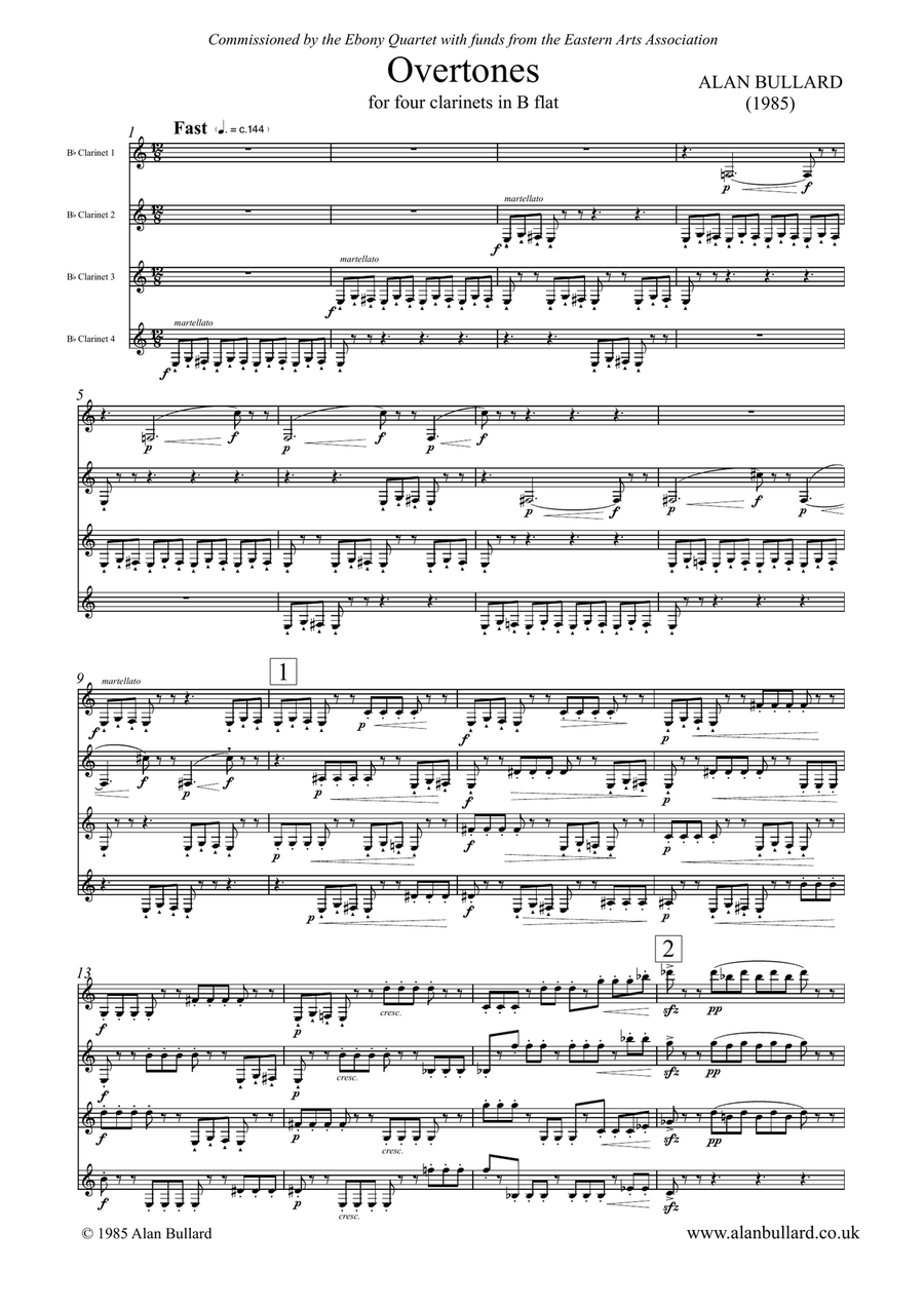 Overtones (for four clarinets in B flat) Clarinet Quartet scores gallery preview page 3