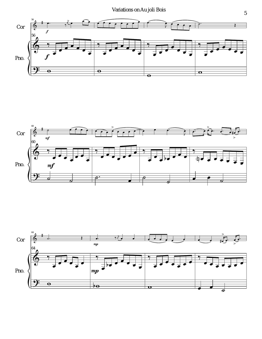 Variations on au Joli Bois for cor anglais and piano English Horn scores gallery preview page 5