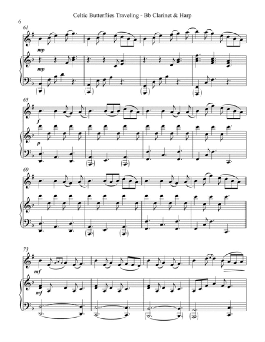 Celtic Butterflies Traveling, Duet for Bb Clarinet and Harp image number null