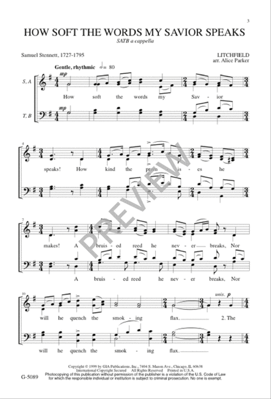 How Soft the Words My Savior Speaks 4-Part scores gallery preview page 2