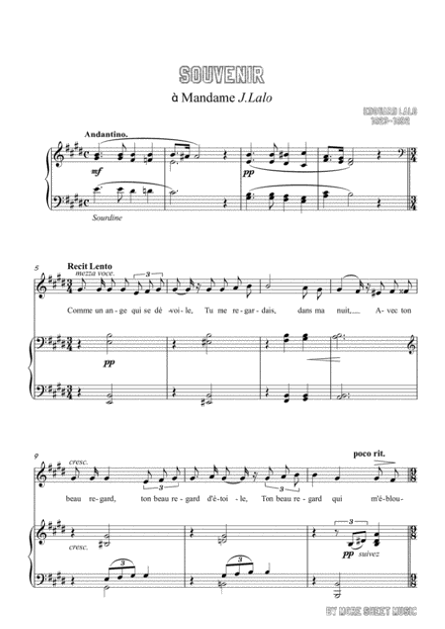 Lalo-Souvenir in E Major,for Voice and Piano Voice Solo scores gallery preview page 3