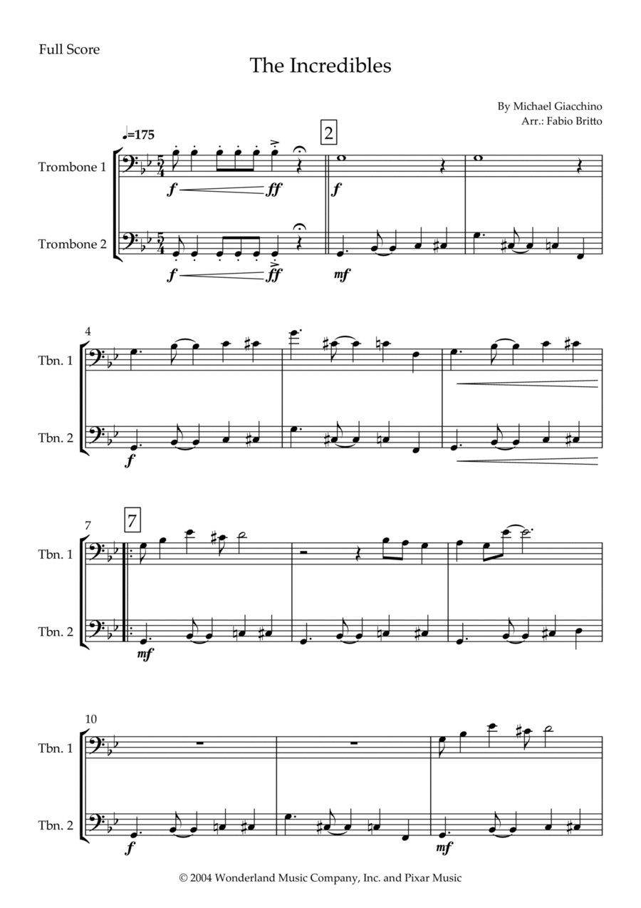 The Incredibles (main Theme) Trombone Duet scores gallery preview page 1