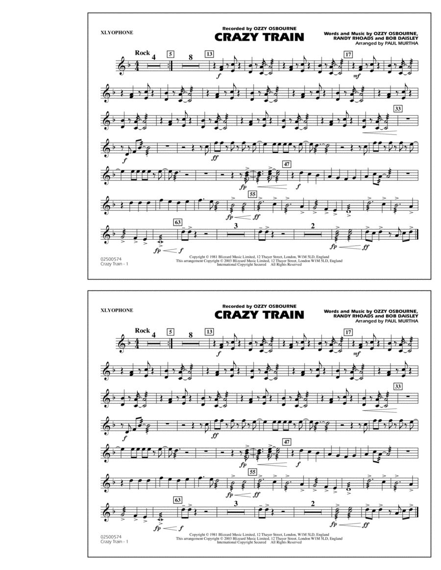 Crazy Train - Xylophone Marching Band scores gallery preview page 1