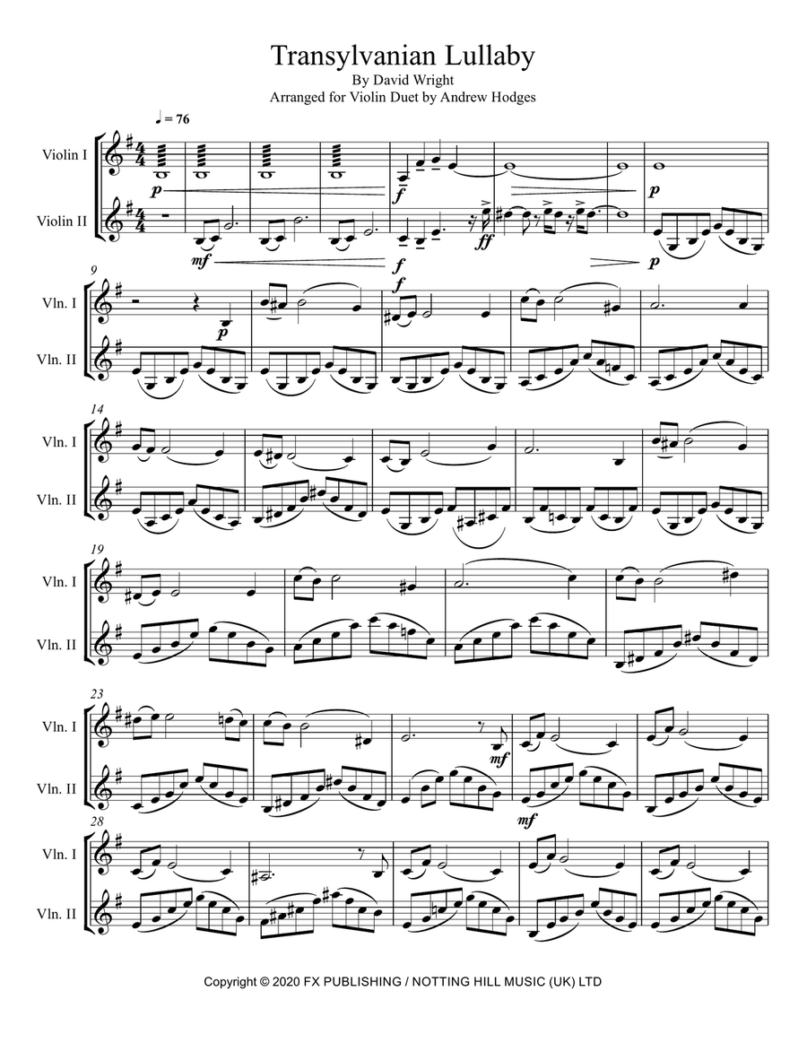 Transylvanian Lullaby String Duet scores gallery preview page 1
