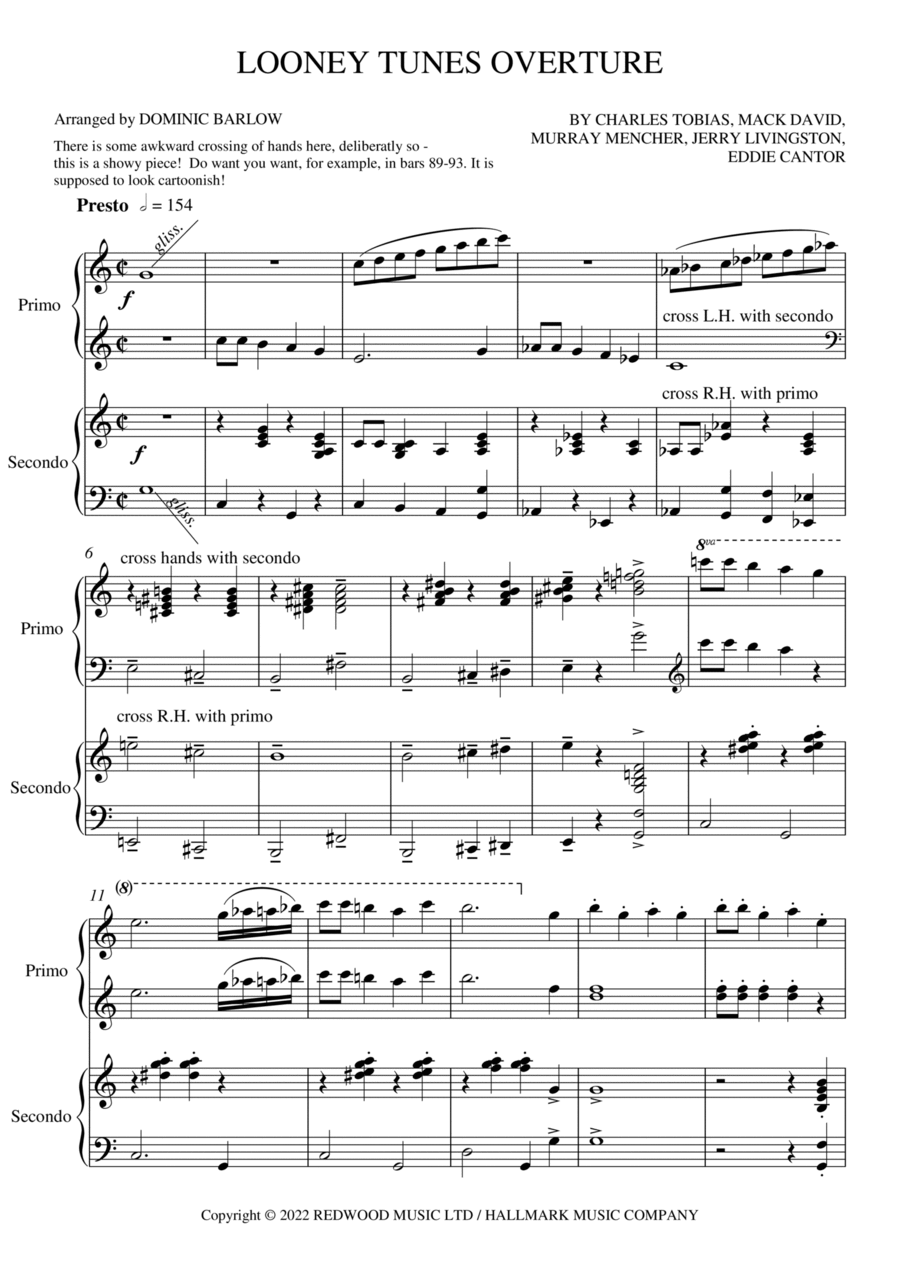 Looney Tunes Overture 1 Piano, 4-Hands scores gallery preview page 1