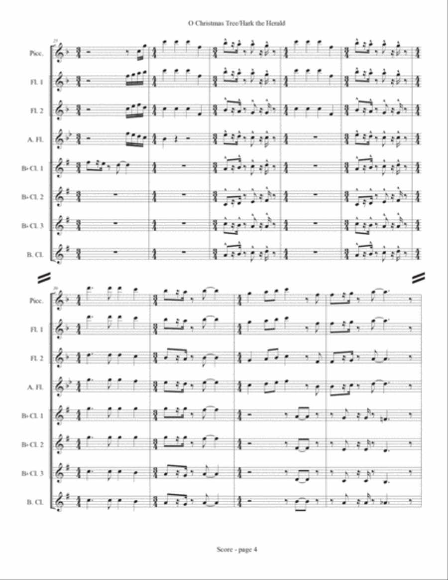 O Christmas Tree & Hark! The Herald Angels Sing Woodwind Ensemble scores gallery preview page 4