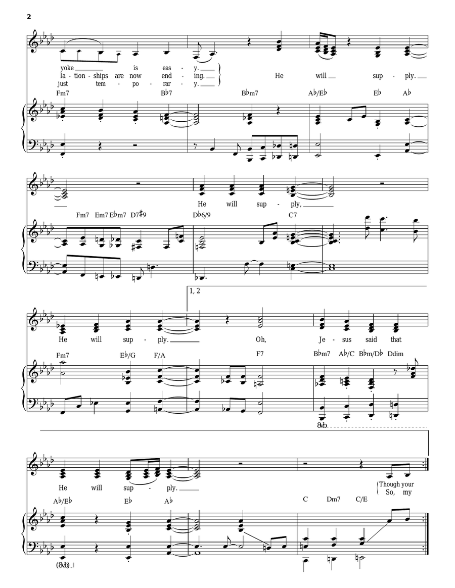 He Will Supply Piano, Vocal scores gallery preview page 2
