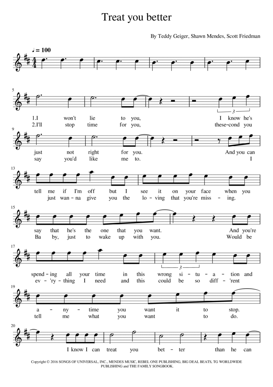 Treat You Better Violin Solo scores gallery preview page 1