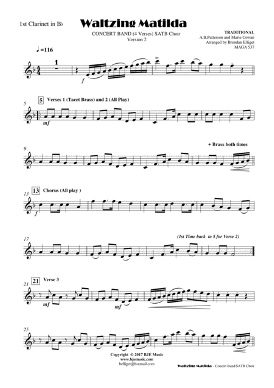 Waltzing Matilda - Concert Band with SATB Choir 4-Part scores gallery preview page 6