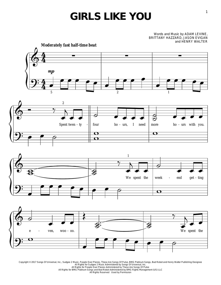 Girls Like You Girls Like You Easy Piano scores gallery preview page 1