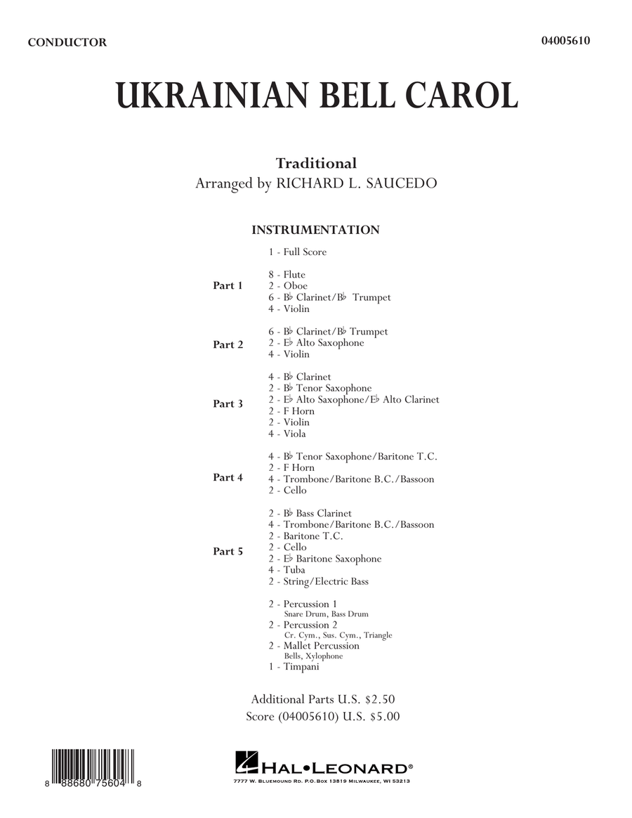 Ukrainian Bell Carol (Flex-Band) by Richard L. Saucedo
                        Concert Band -
                         Digital Sheet Music
                        