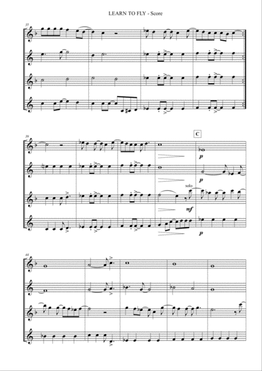Learn To Fly Saxophone Quartet scores gallery preview page 5
