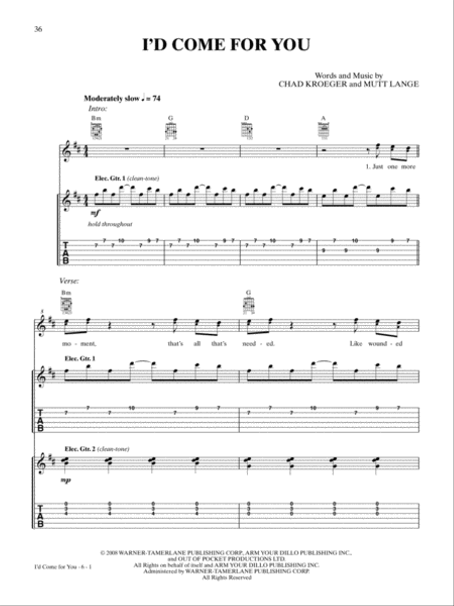 I'd Come for You Guitar Tablature scores gallery preview page 1