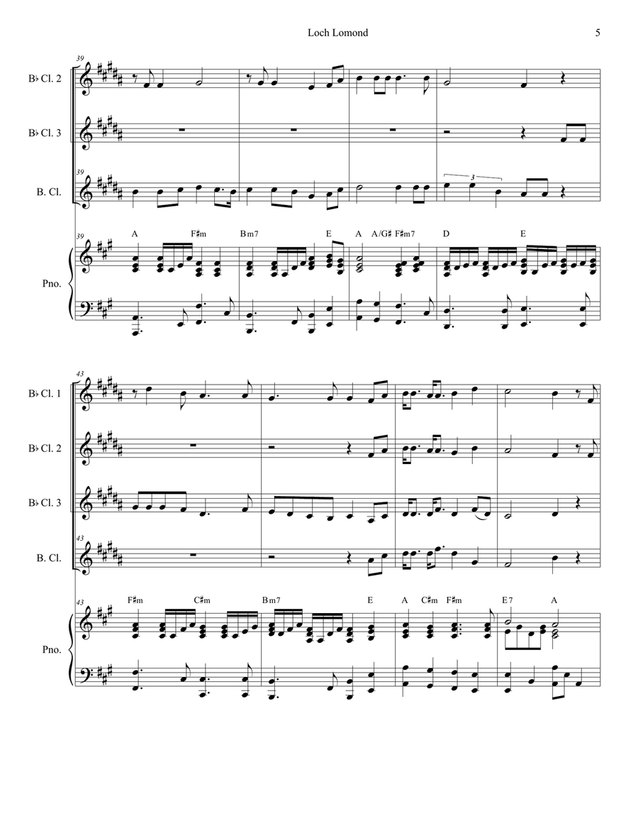 Loch Lomond (Clarinet Choir and Piano) Clarinet Choir scores gallery preview page 5