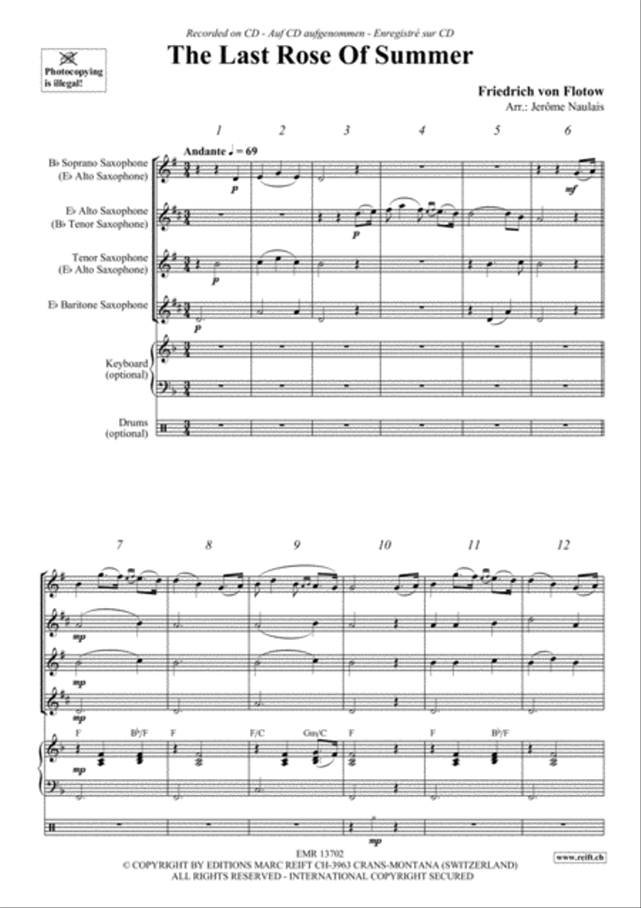 The Last Rose Of Summer The Last Rose Of Summer Saxophone Quartet scores gallery preview page 3