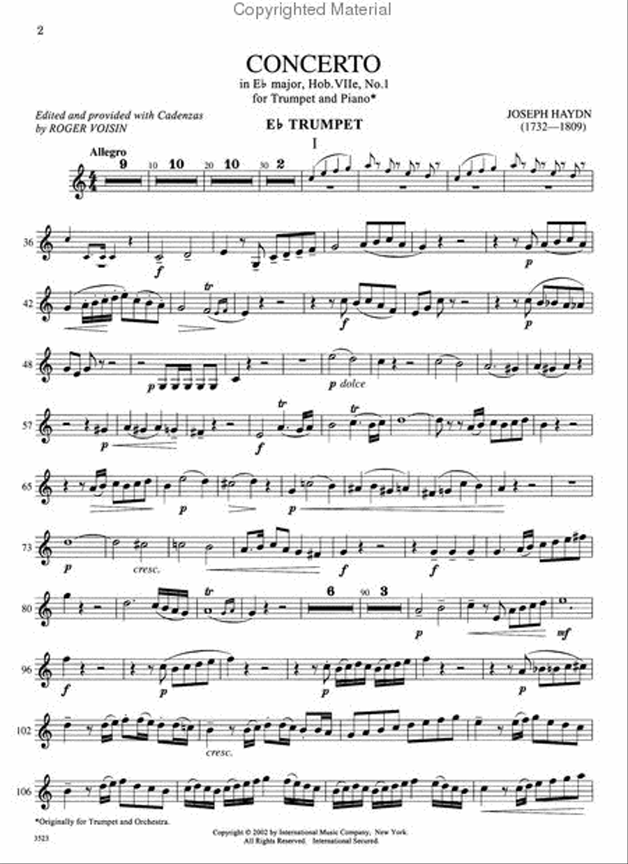 Trumpet Concerto in Eb Major (Hob. VIIe, No. 1) Trumpet scores gallery preview page 2
