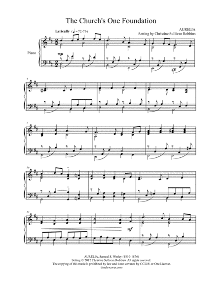 The Church's One Foundation by Samuel Sebastian Wesley Piano Solo - Digital Sheet Music