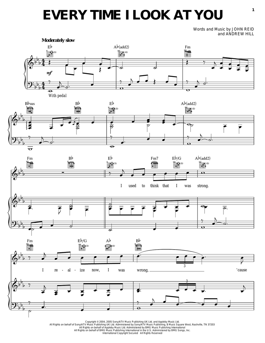 Every Time I Look At You Piano, Vocal, Guitar scores gallery preview page 1