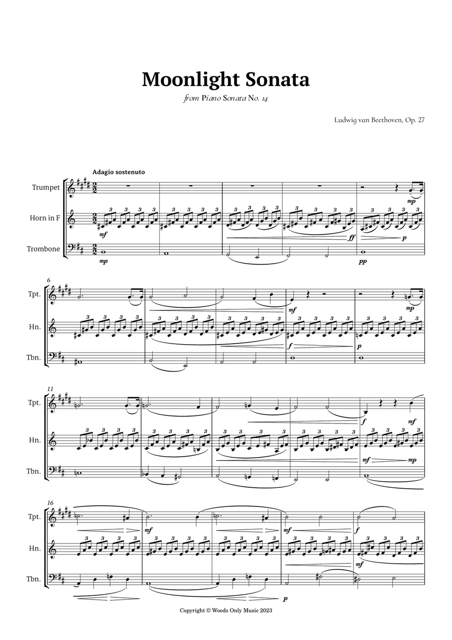 Moonlight Sonata by Beethoven for Brass Trio Brass Trio scores gallery preview page 1