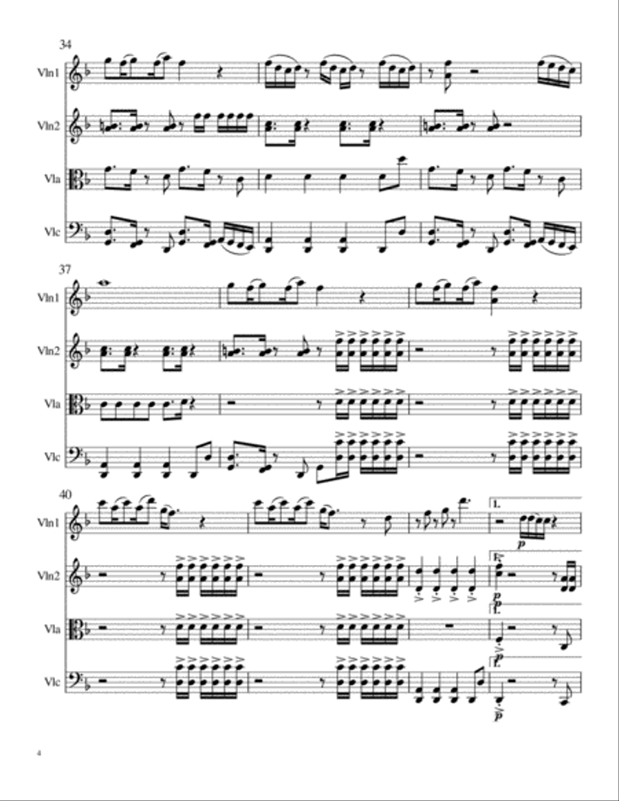 Uptown Funk String Quartet scores gallery preview page 4