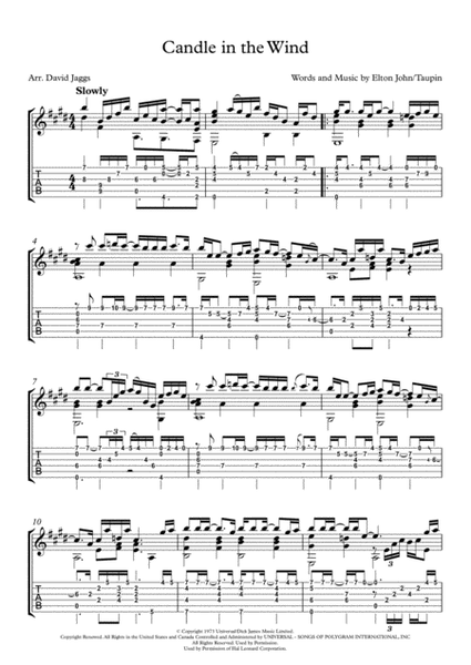 Candle In The Wind by Elton John Electric Guitar - Digital Sheet Music