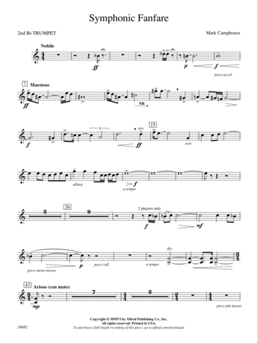 Symphonic Fanfare: 2nd B-flat Trumpet Concert Band scores gallery preview page 1