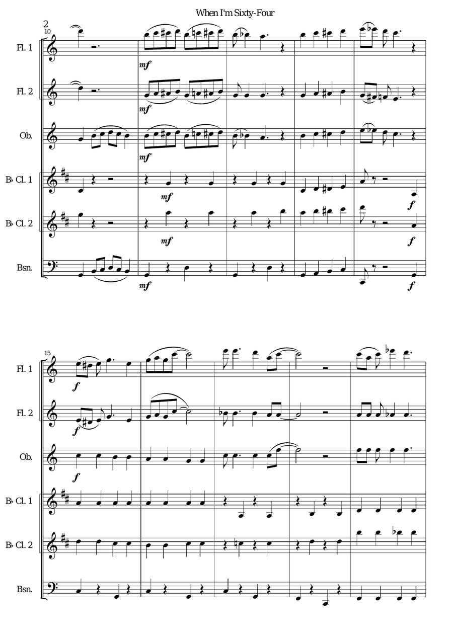 When I'm Sixty-Four Woodwind Ensemble scores gallery preview page 2