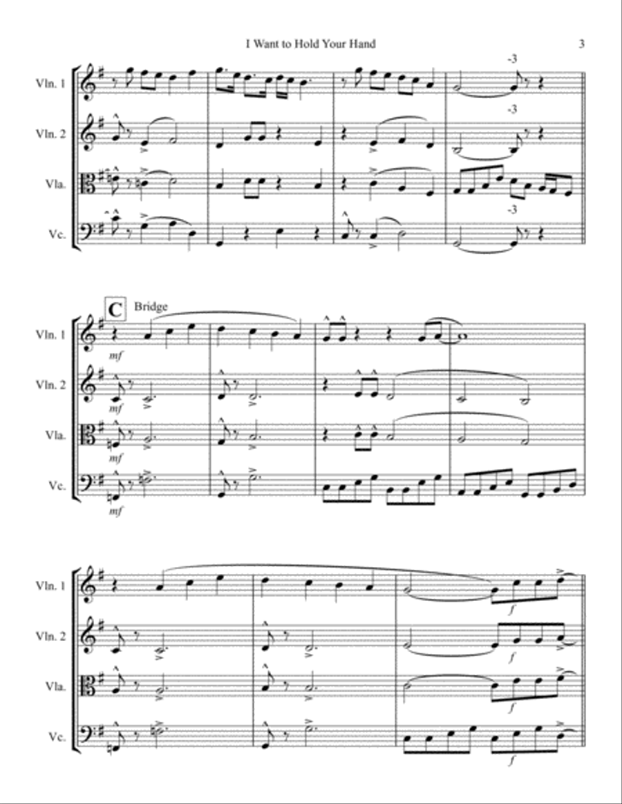I Want To Hold Your Hand String Quartet scores gallery preview page 3