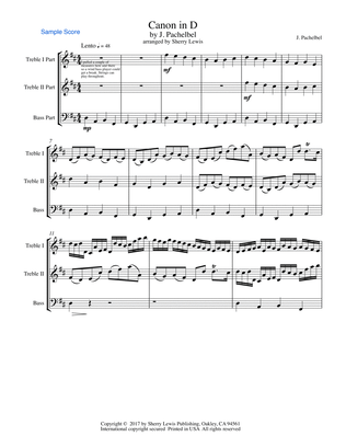 CANON IN D Trio, Intermediate Level for String Trio, Woodwind Trio, any combination of two treble c
