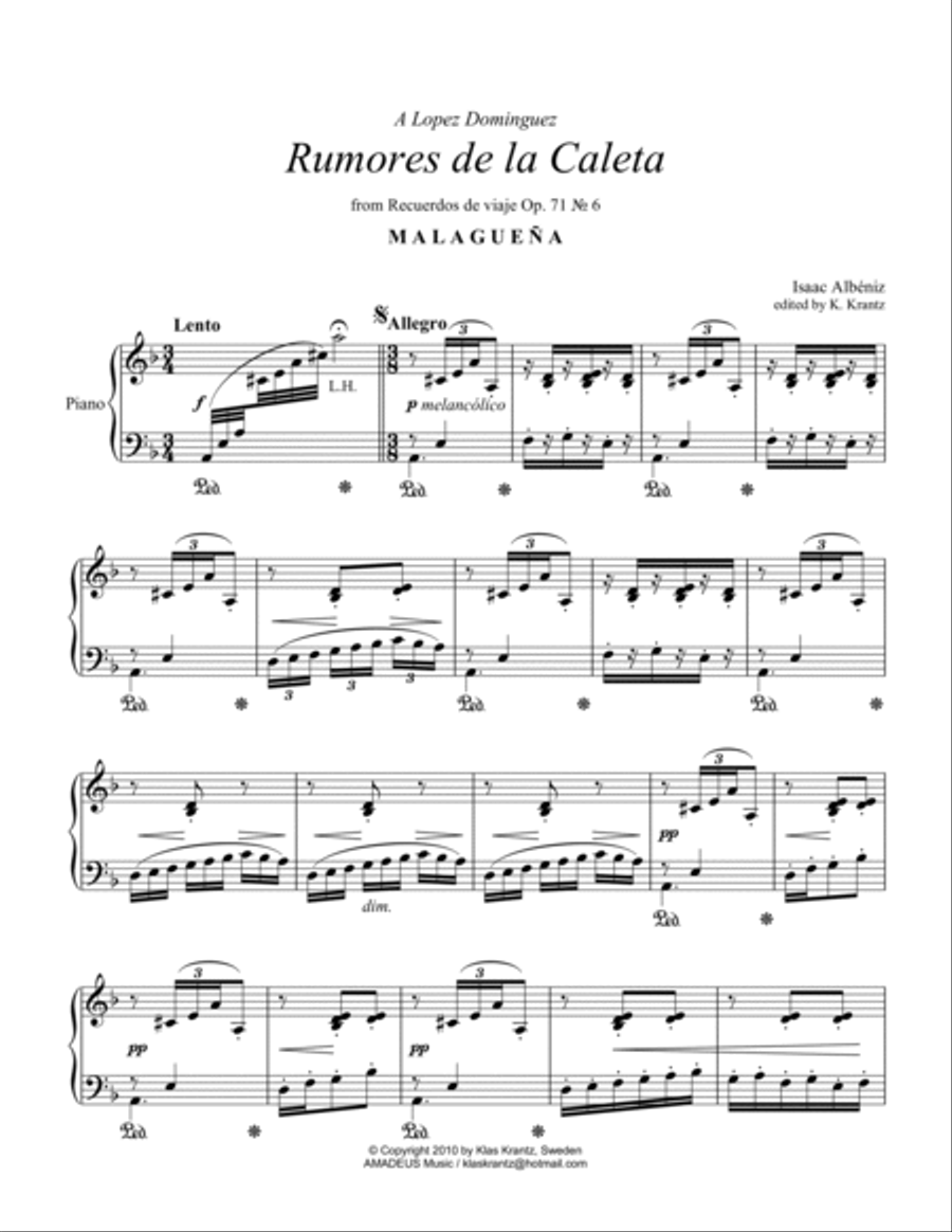Rumores de la Caleta Op. 71 No. 6 for piano solo Piano Solo scores gallery preview page 2
