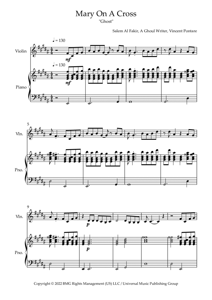 Mary On A Cross Violin Solo scores gallery preview page 1