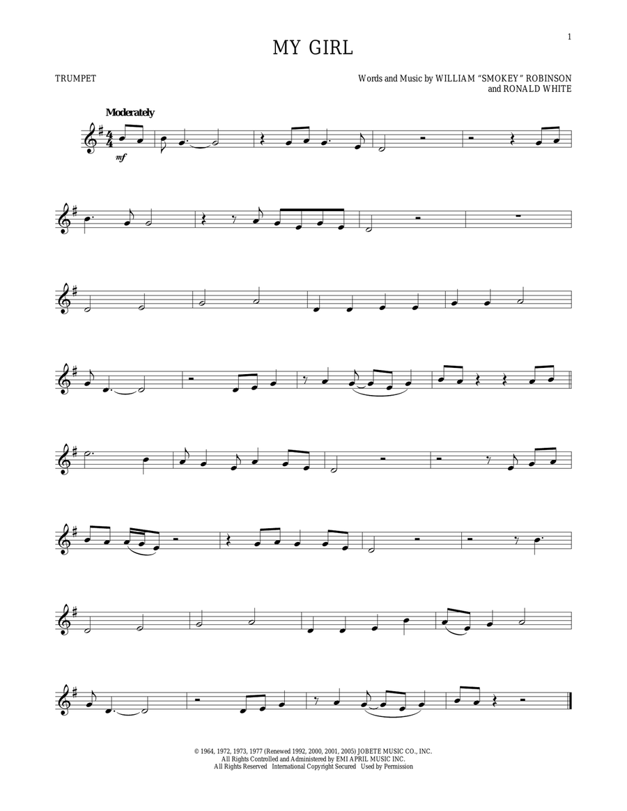 My Girl Trumpet Solo scores gallery preview page 1