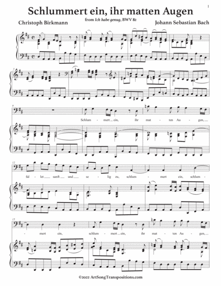 BACH: Schlummert ein, ihr matten Augen, BWV 82 (transposed to D major)