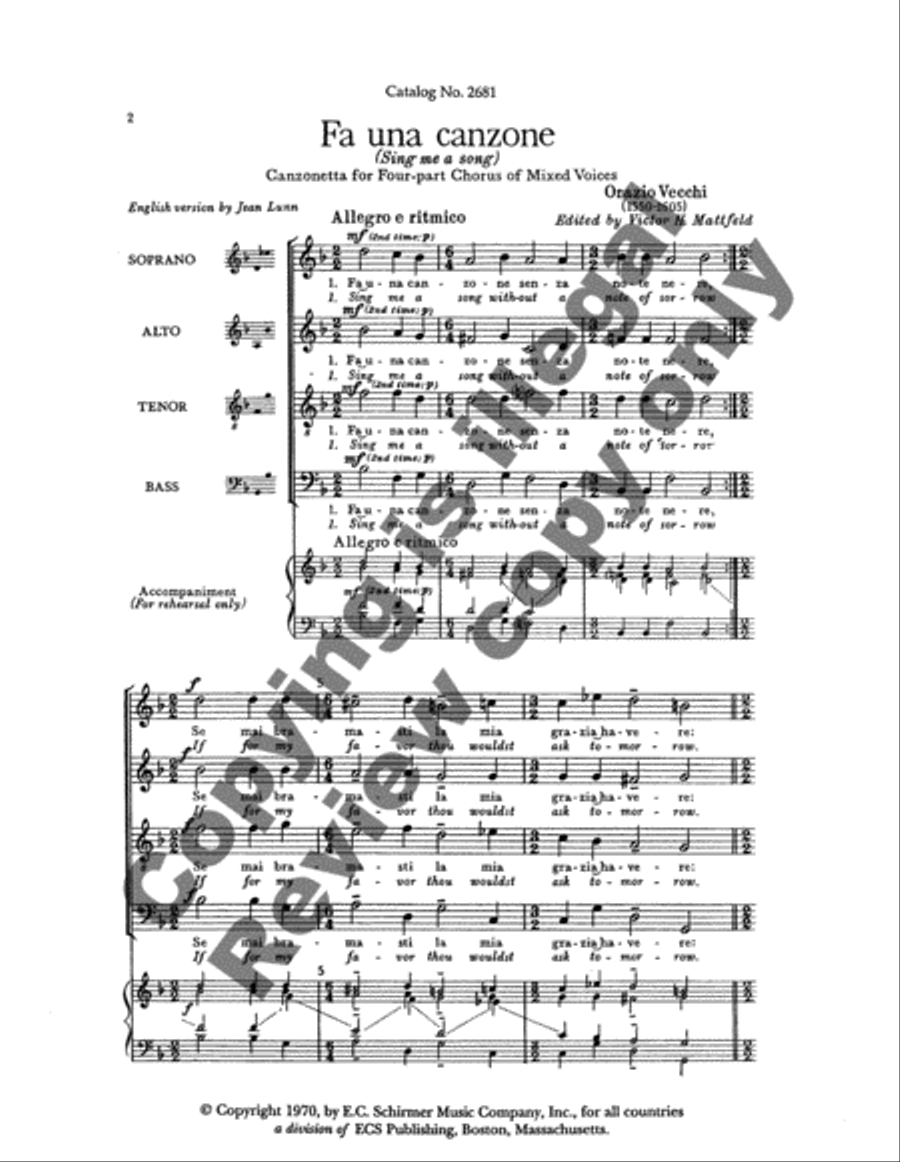 Fa una canzone (Sing me a song) 4-Part scores gallery preview page 3