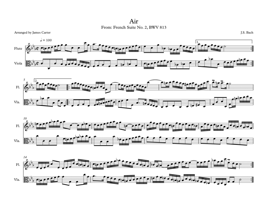 Air from French Suite No. 2 for Flute & Viola Duet image number null